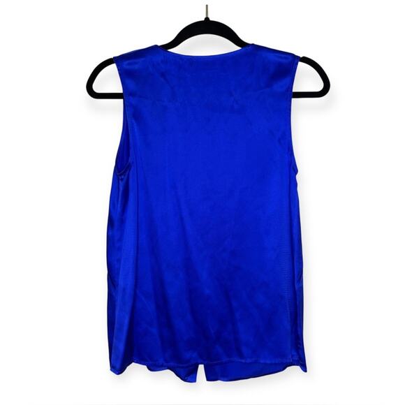 Vintage Julie Brown Cobalt Blue Sleeveless 100% Silk Vest Button-Up Top Size 2 - Picture 5 of 5